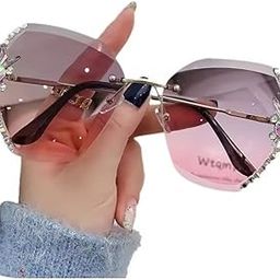 Sunglasses for Women Rimless Diamond Stone All color of Sunglasses UV400 Protective for Driving Shades Premium Gift Item Rimless Flower Diamond Cutting Lens Driving Shades for Women (Free Size)-image-19