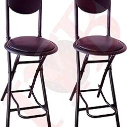 IYB Metal 24-Inch Seating Height Strong Heavy Duty Folding Stool Chair With Foot Rest & Higher Height For Kitchen Office Breakfast Padded Black -Set Of 2-image-34