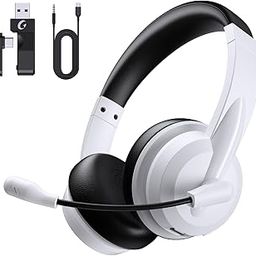 Wireless Headset with Mic for Work with AI Noise Cancelling Mic for Clear Calls, Bluetooth V5.3 Headphones with Microphone to USB A/C Dongle & Mic Mute for Computer Laptop PC iPhone (Black White)-12