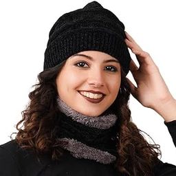 Crystal Zone Winter Velvet Scarf Neck Set Cap in Side Fur for Women and Girls (pack of 1) (Black)-image-2