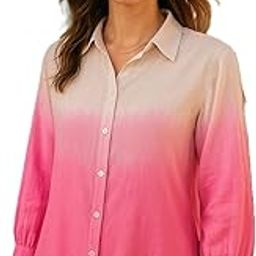 maaesa Women Handmade Pink Ombre Tie-Dye Rayon Shirt | Lightweight Breathable | Loose Fit | Long Sleeve Button-Down | Classic Collar | Casual & Office Wear-picture-6