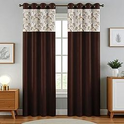 Jiyansh Decor Nexus Patch Floral Polyester Window Curtains 6 Feet Long Set of 2 | Grommet Room Darkening Drapes Curtains for Living Room Office & Home Decor (4 X 6 Feet) - Brown-2