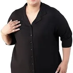 amydus Women's Plus Size Cotton Shirt | 3/4th Sleeve Cuban Collar Casual Shirt for Curvy Women-picture-8