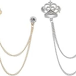 VELURA Mens Elegant Lapel Pin Badge 2 Layer Chain Brooch Pin for Suit Tuxedo Gold|1 Piece Brooch Pin| Fashion Jewelry |Jewelry & Watches-image-9