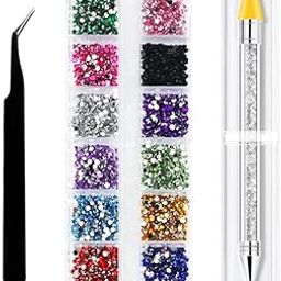INOG 12Colors Rhinestones Gems AB Nail Art Rhinestones Decorations for DIY Nail Art Crafts Nail Gems Stones Crystals with Rhinestone, 1 pcs Rhinestone Picker Dotting Pen and 1Tweezer(1 Set )-14