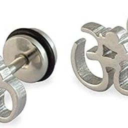 Jewellery Piercing Silver OM Stud Earrings for Men Boys/Boyfriend/Mens (2 PCS) - BALI-173-image-13