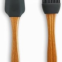Kitchen Expert Silicone Oil Brush for Cooking | Set of 2 | Silicone Spatula Baking & Mixing with Wooden Handle | Non-Stick Cookware Heat Resistant Kitchen Utensil Tools | Black-image-14