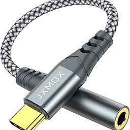 JXMOX USB Type C to 3.5mm Female Headphone Jack Adapter,USB C to Aux Audio Dongle Cable Cord Compatible with Pixel 4 3 2 XL, Samsung Galaxy S20 Ultra Z Flip S20+ Note 10 S10 S9 Plus, iPad Pro(Grey)-28