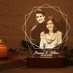 Artistic Gifts Acrylic Personalized Hexagon 3D Illusion Photo Lamp for Couples| Photo Frame with Customized Photo, Name & Date| Valentine Wedding Anniversary Gift for Couple, Wife, Husband, Parents.-3