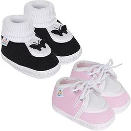 6 To 12 Months Baby Boys & Baby Girls Cotton Lace Shoes/Booties (Baby Pink,Black) -SK126andBT9-image-97