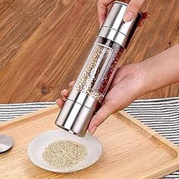 Evona Pepper Grinder 2 in 1 Stainless Steel Glass Body Manual Salt Pepper Mill Grinder Seasoning Grinding for Cooking Restaurants-image-69