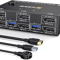 KCEVE Dp KVM Switch 2 Computer 2 Monitors, USB 3.0 Vision Dual Monitors Displayport Kvm Switcher Supports 4K@60Hz For 2 Computers Share Keyboard, Mouse And Monitor-11