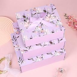HOME ELEMENTS 3 Pcs Set of Luxury Gift Box Set With Bow, Bridesmaid Box, Decorative Gift Packing Boxes Perfect for Presents Diwali Christmas Wedding Birthdays Special Occasions Gift Hampers (Lavender)-9