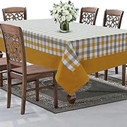 AIRWILL Cotton Checkered Pattern 8 Seater Rectangular Table Cloth Pack of 1 Pc (Yellow)-image-101