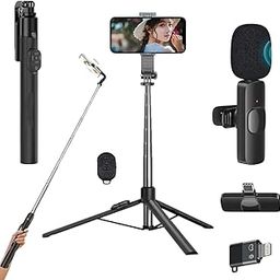 GADGETSWEAR Mobile Stand Selfie Stick Phone with Tripod for Video Recording (Combo with Wireless Mic), Camera Phones Holder vlogging Shoot Sticks kit with Remote, 360 Degree Portable vlog Stands-15