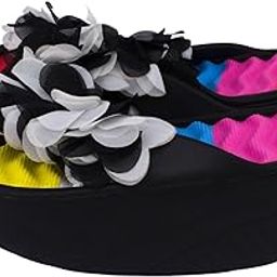 Women's Floral Wedge Heel Slippers | Casual Platform Beach Sandals - Black | Size 38-45