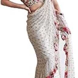 White Faux Georgette Embroidery Sequence Work Ruffle Saree-picture-10