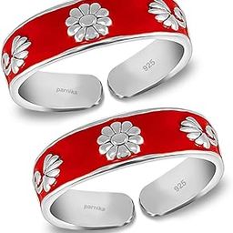 Mj Red Enamel Band Design Comfortable Toe Rings In Pure 92.5 Sterling Silver For Women | Chandi Bichiya | With Certificate Of Authenticity |-image-41