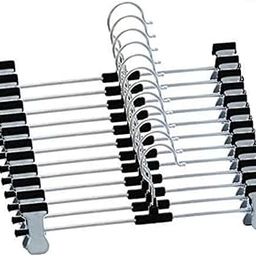 Deekam Steel Hangers | Metal Adjustable Non Slip Clips | Space Saving Swivel Hook | Cloths Pants Skirt Children Shorts Hanger | Slack Jacket Dress Shirt Clothes Scarf Saree Coat (Pack of 12)-13