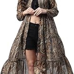 Geometric Embroidered Chiffon Tie Up Shrug for Women's with 3/4 Sleeves|Round Neck Shugs Western Party & Casual Wear Fashionable Long Shrug for Ladies (Multicolor)-26
