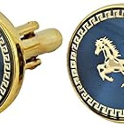 Unique Men Jewelry Blue Color Gold Plated Vintage Horse Design Sleeve Button Formal Cuff Button Wedding Shirt Button, Suit, Blazer Cufflinks Pair Gift Set For Men (370-CHC54-1123)-picture-37