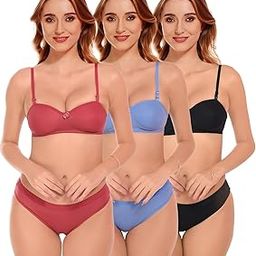 Hosiery Bikini Padded Bra & Panty Regular Lingerie Set for Women Combo Multicolor Pack of 3-picture-40