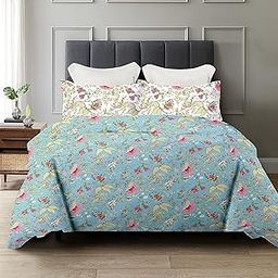 Trance Home Linen 180 TC 100% Cotton Printed Zippered Duvet Cover With 2 Pillow Covers - Queen Size (90 X 102 Inch, Calicut Green White)-31