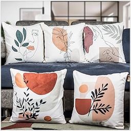 Amazon Brand - Umi Satin 250TC Cushion Pillow Covers, Multicolor, Set of 5 Cushion Covers (16X16 Inches, Modern Art)-image-74
