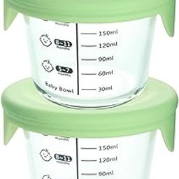 YANCI® 180ml Borosilicate Glass Baby Food Storage Jars with Silicone Lid | Strong Glass | Microwave, Oven & Dishwasher Safe | Infant and Babies, Green, Round, Pack of 2-image-80