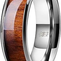 6mm 8mm Titanium Band for Men Women Santos Rosewood Wood Inlay Engagement Ring-image-40