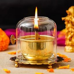 Webelkart Premium Brass Lanterns for Home Decor Akhand Diya with Lifting Screw for Puja Decor|Oil Puja Lamp for Aarti Temple Pooja Article (4.53 Inches)-image-118