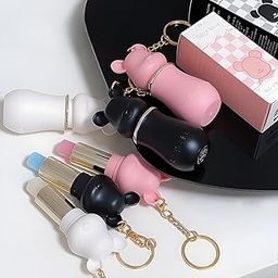 Gege Bear Sweetheart Bear Lip Balm | Brown Nude to Baby Pink | Cute Bear-Shaped Lipstick with Keychain | Glossy & Moisturizing Lip Balm for Daily Use | Cute 6 Combo Set for Women (06#Strawberry, 3.5g)-image-91