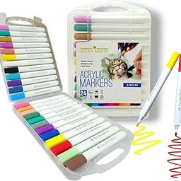 Seven Moon 24 Color Acrylic Paint Markers Set Acrylic Paint Pens with Medium Tip Color Marker for Rock Painting Coloring Books Canvas Fabric Glass Wood DIY Crafts Students Project Photo Album Paper-31