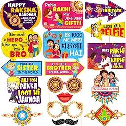 Zyozique 17 Pcs Rakhi Photo Booth Props/Raksha Bandhan Props for Photoshoot/Happy Raksha Bandhan Props/Happy Rakhi Decoration for Raksha Bandhan Festival Photo Props-image-13