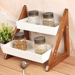 Kundi Versatile Wooden Triangular Spice Rack - 2-Tier Kitchen Countertop Organizer with Jars & Bottles Holder | Stylish Kitchen Storage & Décor (2 Tier)-image-63