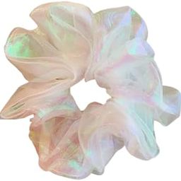 Shiny Sheer Holographic Scrunchie Reflective Cloud Scrunchie Organza Knotted Scrunchies Glossy Hair Bands Ties (White)-image-47