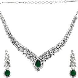 AD tear drop Pink stone necklace set with earrings-image-23