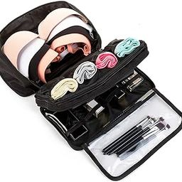 Undergarments Underwear Organizer Waterproof Travel Packing Toiletry Makeup Bag Fashion Portable Multi-Functional Travel Organizer Cosmetic Luggage Storage Case Pouch (Black)-image-3