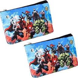 Pack of 2 Pencil Pouch | Square Stationary Pouch | Pen-Pencil Box for Kids | School Geometry Pouch | Pencil Utility Bag | Zipper Pencil Organizer | Marvel Avengers | Black-picture-16