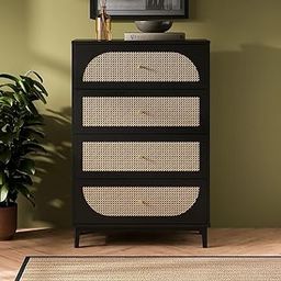 Quick Artsy Solid Sheesham Wooden Chest of Drawer with 4 Rattan Drawer | Storage Cabinet for Living Room, Bedroom, Hotel & Home, Black Finish Wooden Cabinet.-image-39