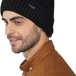 Winter Cap for Men & Women | Inside Fur Woolen Unisex Beanie Cap | Men's and Women's Warm Winter Hat Unisex-Adult Soft Wool Slouchy Beanie Stylish Skull Cap (WC4143A, Black, Free Size)-76