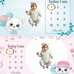 Hoolloomooloo Baby Monthly Milestone Blanket Pack of 2 | Kitty Balloon & Kitty Car Design | 15 Cards + 2 Golden Rings | 1-12 Months Photoshoot Prop Blanket for Baby Boys & Girls (90x120 cm)-image-5