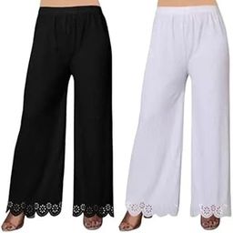 Women’s Lycra Palazzo Pants Stretchable Comfortable and Stylish Flared Trousers Lightweight High-Waist Bottoms for Daily Office Festive & Casual Wear Pack of 2-image-52