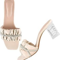Stylish Crystal & Glittery Block Heels Transparent Comfortable Fahsion Party Heels For Women & Girls-image-2