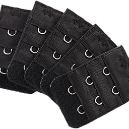 5pcs Elastic Bra Strap Extension Bra Extenders 2x 3 Hook Black-11