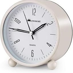 Mensent 4 Inch Round Silent Analog Alarm Clock, Non Ticking, with Night Light, Battery Powered, Simple Design for Office or Bedroom (White)-image-78