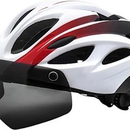 SAZ DEKOR Bike Helmet for Adults with Visor Lightweight Breathable Road Bicycle Helmet White Red-image-56