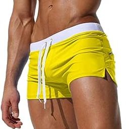 Tengling Mens Swimwear Short Swim Trunks with Zipper Pockets Yellow 2 XXL-image-59