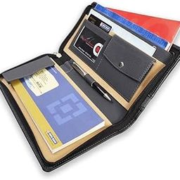 COI Black Grey Chequebook Holder/Designer Faux Leather Multiple Document Card Money Pocket, Travel Family Accessory, Stationery Supplies Gift for Mother and Father-6