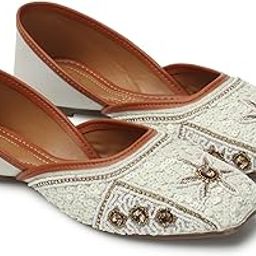 Women's Genuine Soft Leather Embroidered Off White Jutis Punjabi Wedding Flat Ladies Mojari-picture-6